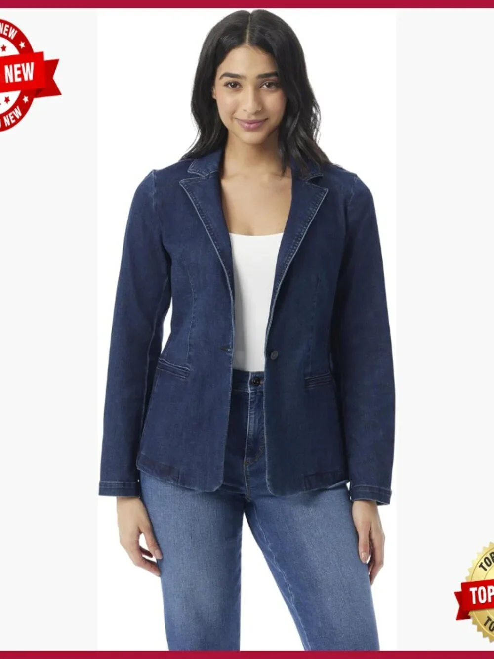 Single Button Front Fitted Blazer with Notch Collar and Welt Pockets